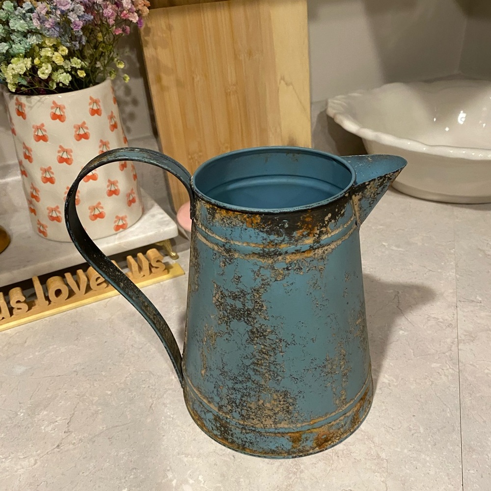 Rustic Blue Metal Pitcher